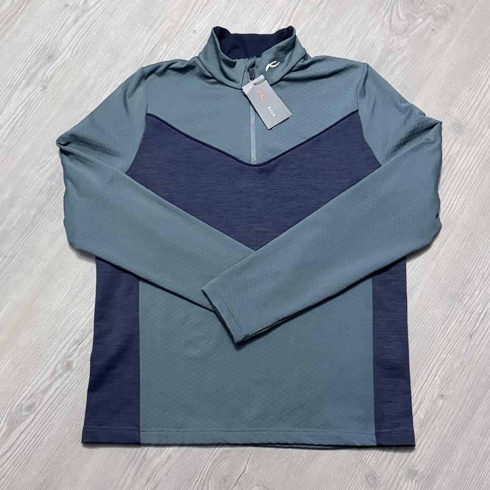 New KJUS Damon Midlayer Men's L Quarter Zip Jacket Steel Blue Golf Size 52 NWT